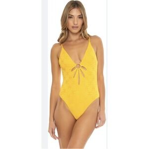 Trina Turk NWT One Piece Swimsuit Knit Joplin Petal Cut Daisy Yellow 12